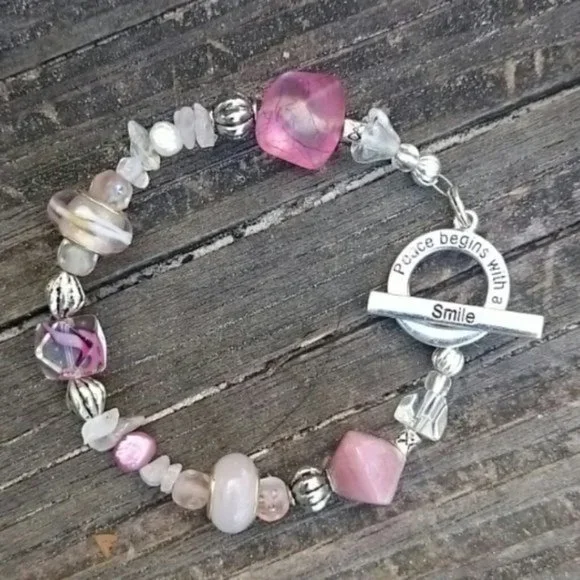 Hand Crafted Genuine Rose Quartz Freshwater Pearls Necklace Earring Set Boho - Picture 3 of 7